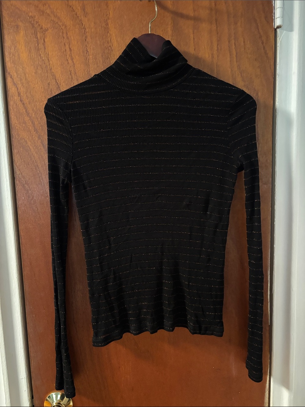 All Saints Black Metallic Stripe Turtleneck Long-Sleeve Top
